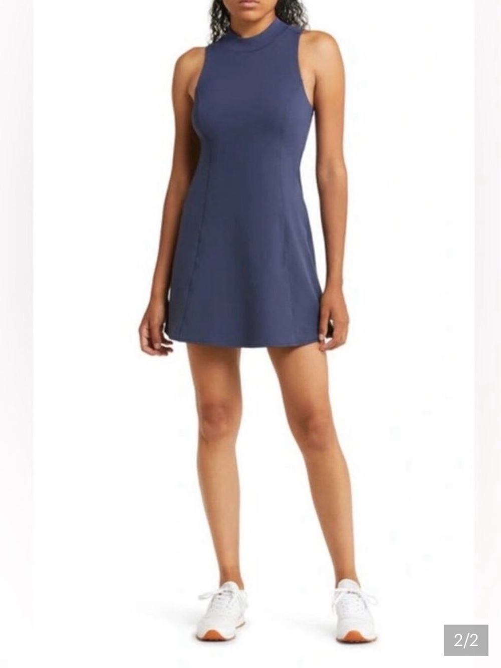 Outdoor Voices Sleeveless Mock-Neck Mini Dress in Navy